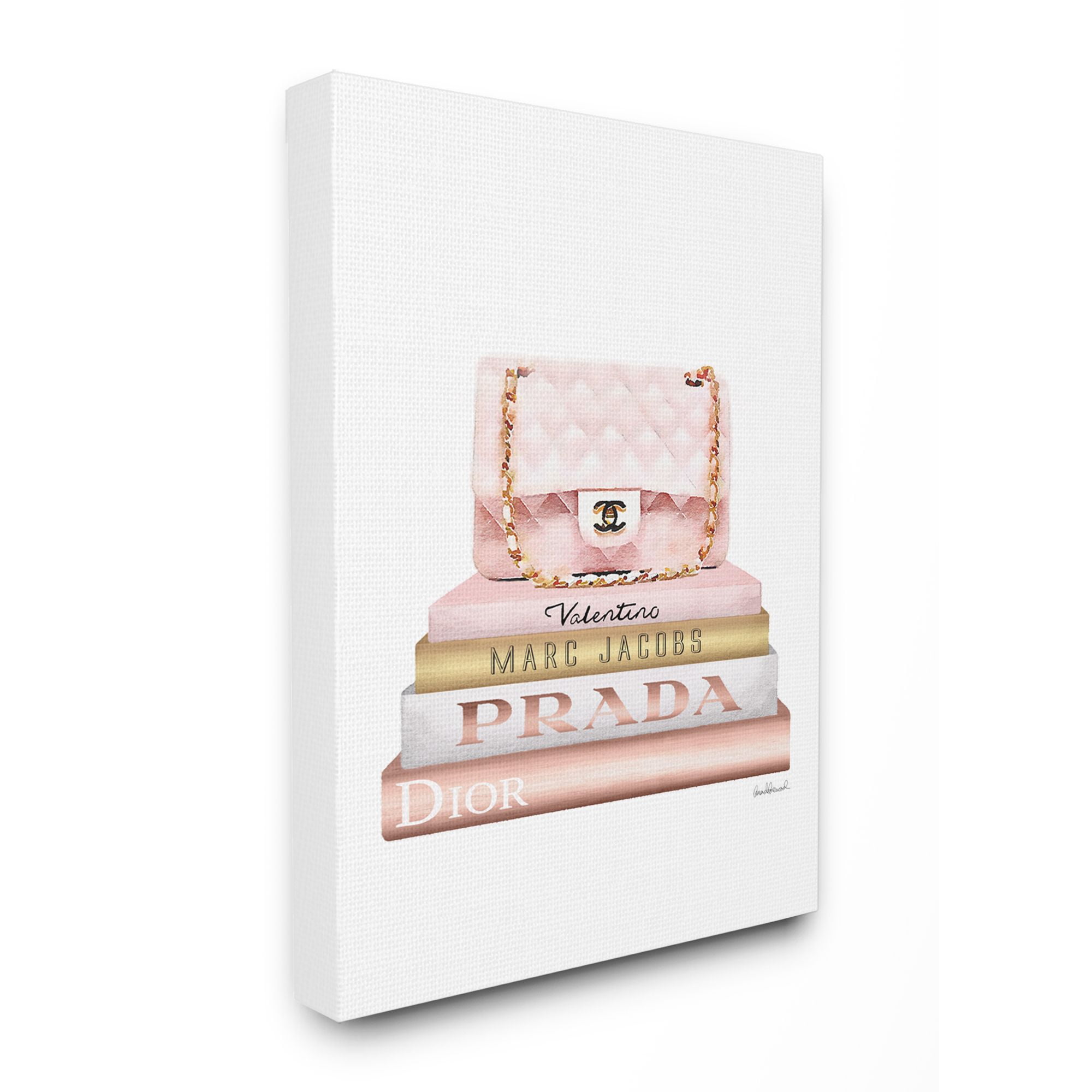 Stupell Industries Fashion Designer Purse Bookstack Pink White Gold Watercolor Canvas Wall Art by Amanda Greenwood