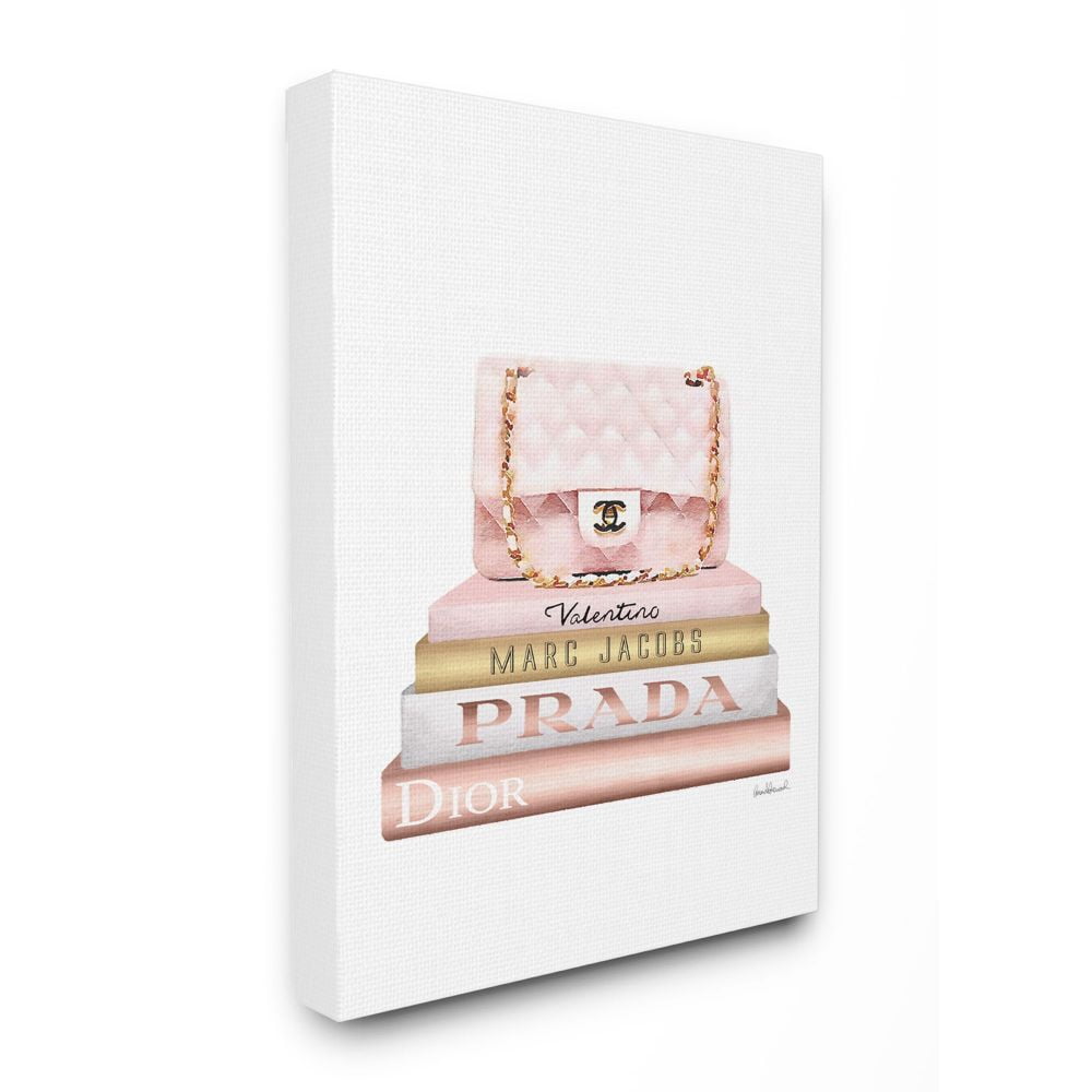 Stupell Industries Fashion Designer Purse Bookstack Pink White Gold Watercolor Canvas Wall Art by Amanda Greenwood