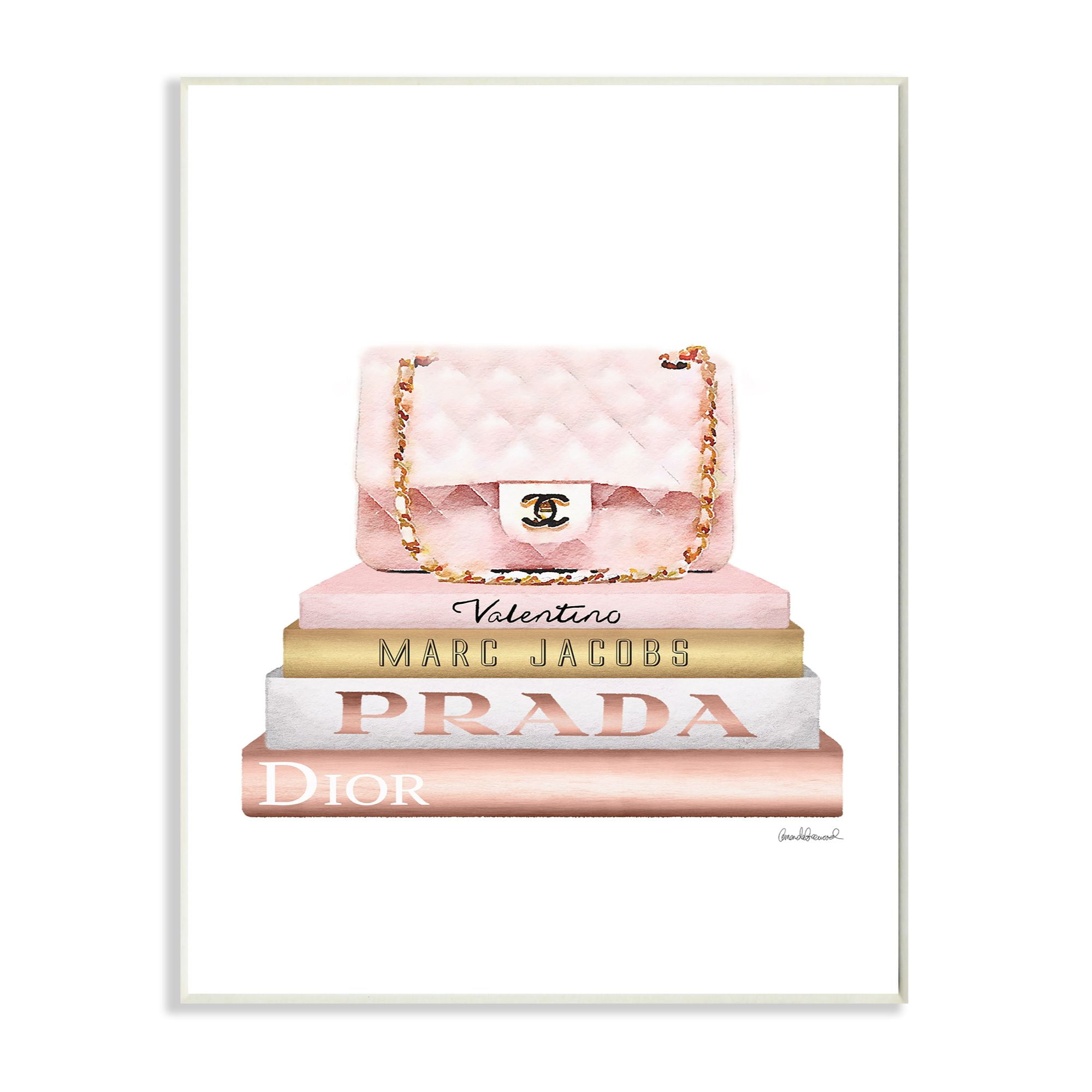 Stupell Industries Fashion Designer Purse Bookstack Pink White Gold ...