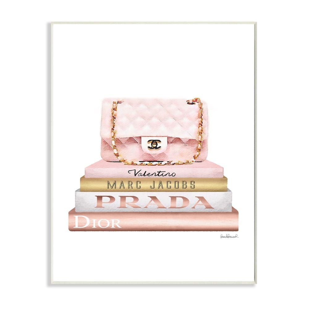 Stupell Industries Fashion Designer Purse Bookstack Pink White Gold Watercolor Wall Plaque by Amanda Greenwood