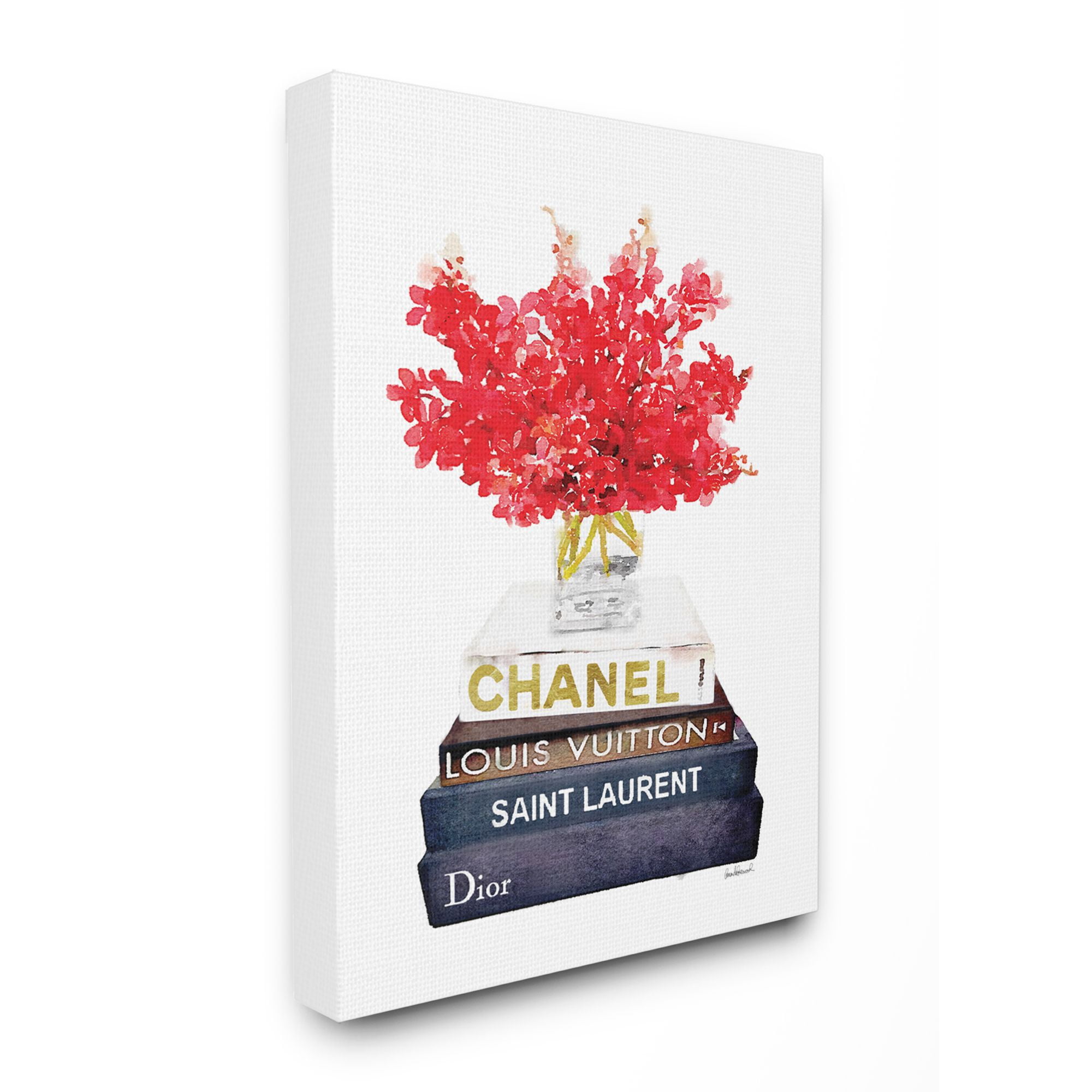 Stupell Industries Fashion Designer Red Flower Bookstack Watercolor Canvas Wall Art by Amanda Greenwood