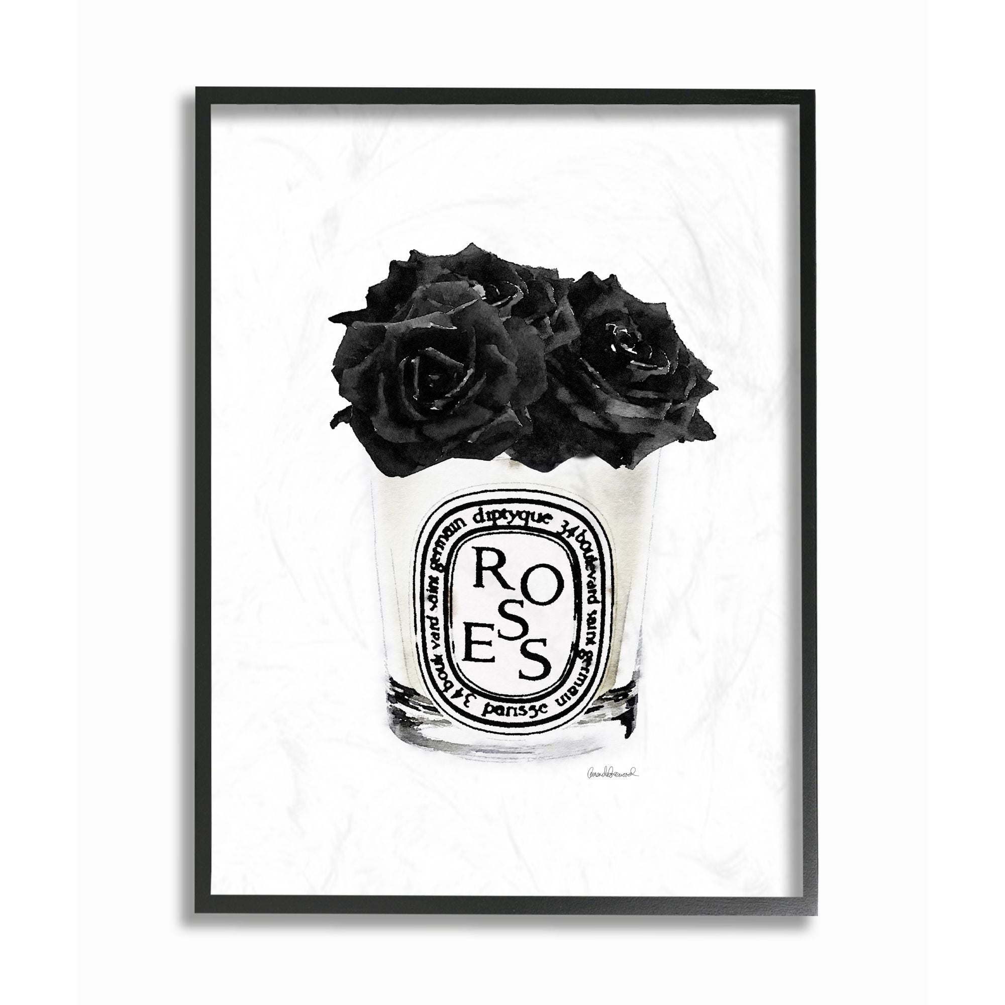 Stupell Industries Fashion Designer Rose Flower Glass Black Watercolor Framed Wall Art by Amanda Greenwood