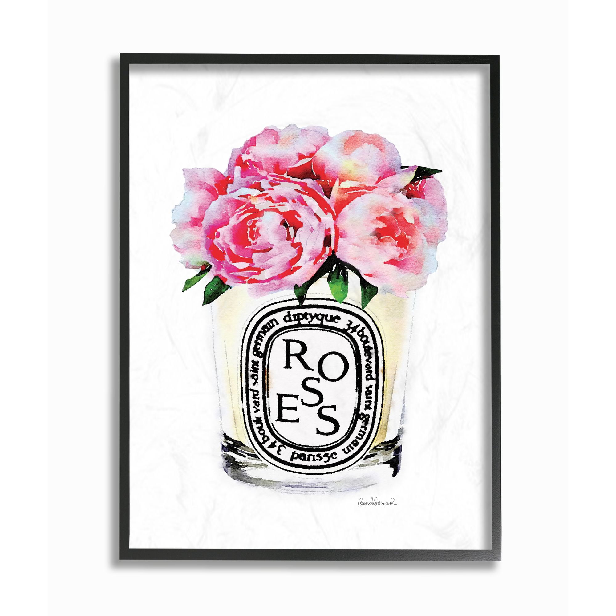 Stupell Industries Fashion Designer Rose Flower Glass Pink Watercolor Framed Wall Art by Amanda Greenwood