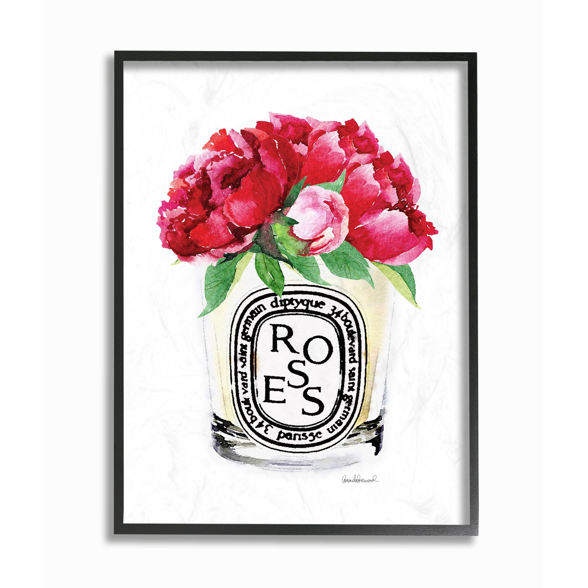 Stupell Industries Fashion Designer Rose Flower Glass Red Watercolor Framed Wall Art by Amanda Greenwood