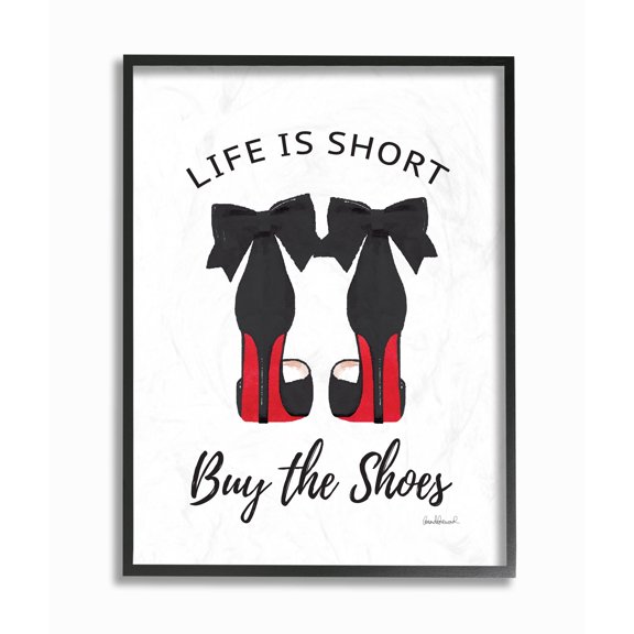 Stupell Industries Fashion Designer Shoes Black Red Watercolor Word Framed Wall Art by Amanda Greenwood