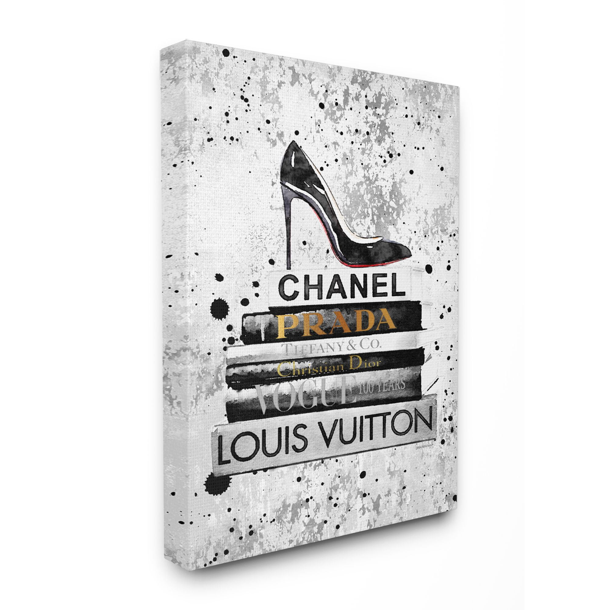 Stupell Industries Fashion Designer Shoes Bookstack Black Textured Watercolor Canvas Wall Art by Amanda Greenwood