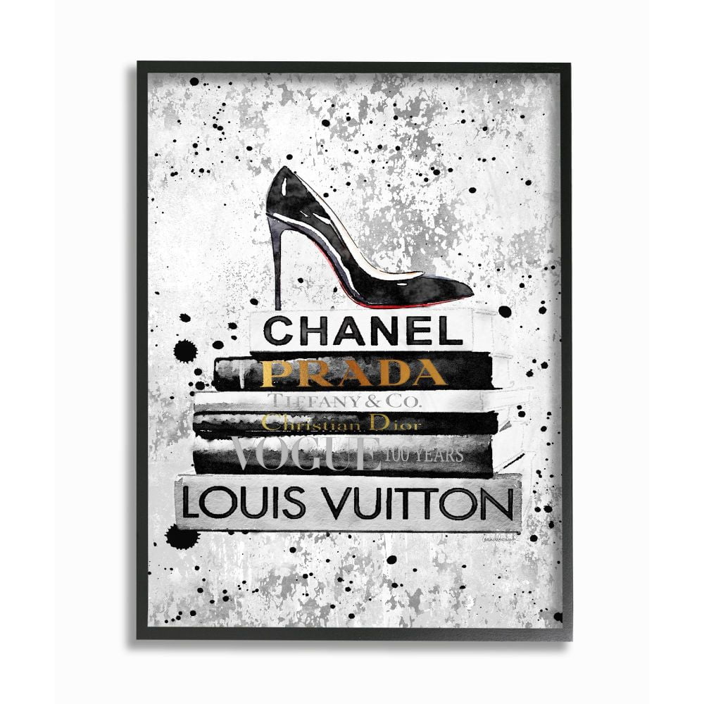 Stupell Industries Fashion Designer Shoes Bookstack Black Textured Watercolor Framed Wall Art by Amanda Greenwood