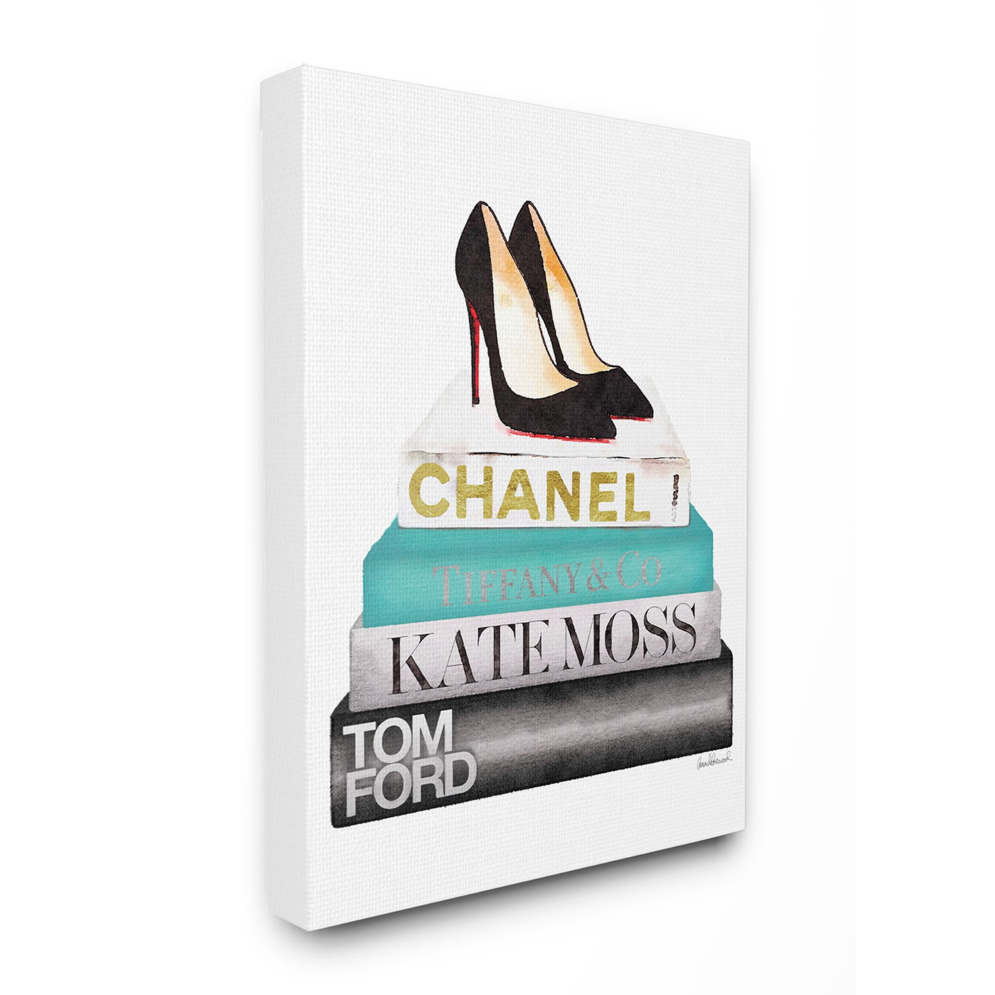 Stupell Industries Fashion Designer Shoes Bookstack Blue Black Watercolor Canvas Wall Art by Amanda Greenwood