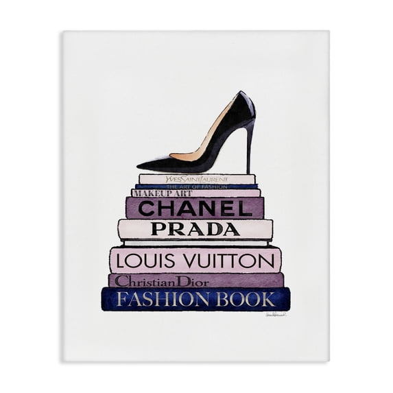 Stupell Industries Art Deco Fashion Designer Shoes Bookstack Blue Purple Watercolor Canvas Art, 30 x 40, by Amanda Greenwood