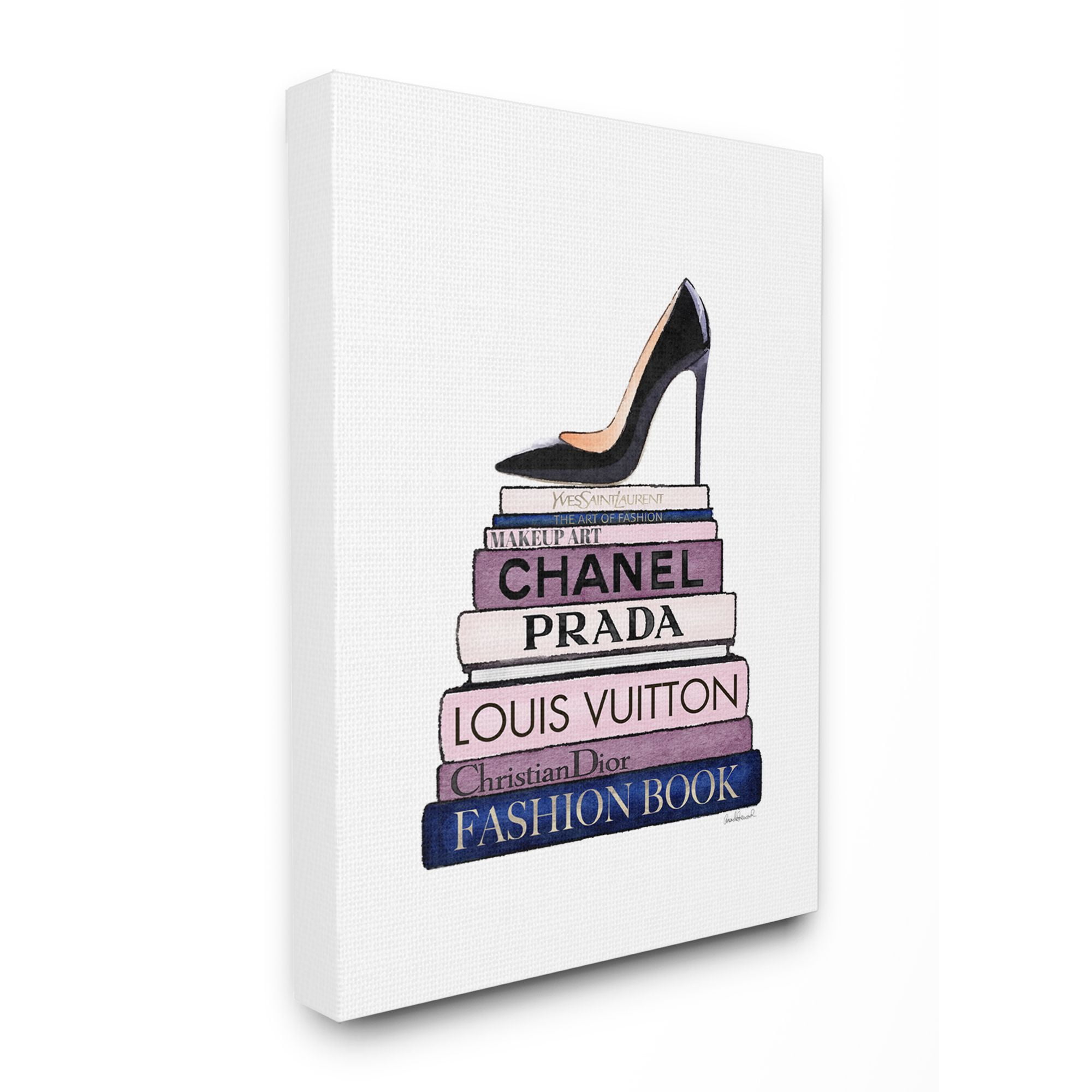 Stupell Industries Fashion Designer Shoes Bookstack Blue Purple Watercolor Canvas Wall Art by Amanda Greenwood