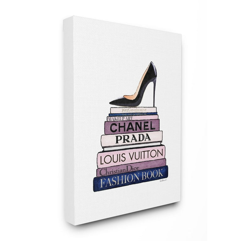 Stupell Industries Fashion Designer Shoes Bookstack Blue Purple Watercolor Canvas  Wall Art by Amanda Greenwood 