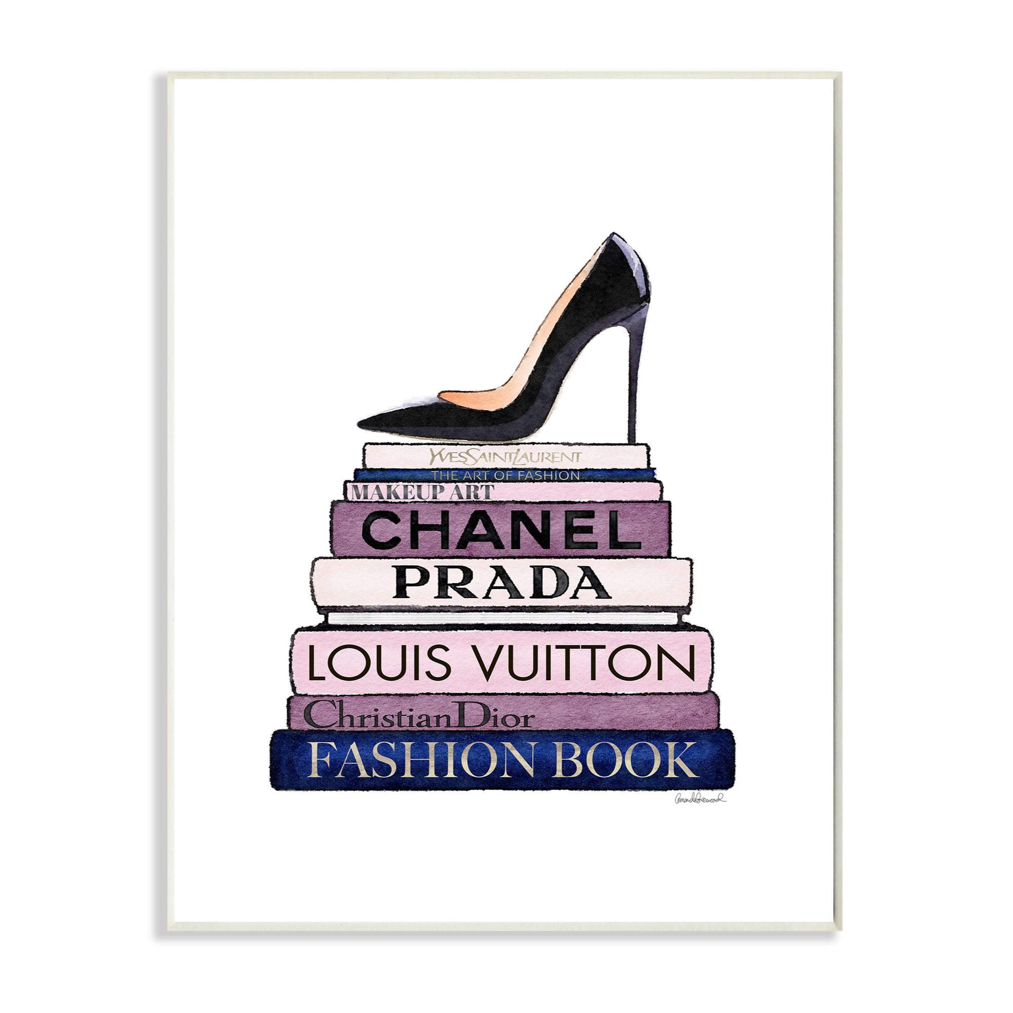 Stupell Industries Fashion Designer Shoes Bookstack Blue Purple Watercolor Wall Plaque by Amanda Greenwood