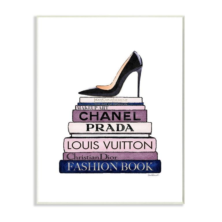 Stupell Industries Fashion Designer Shoes Bookstack Blue Purple Watercolor Canvas Wall Art by Amanda Greenwood