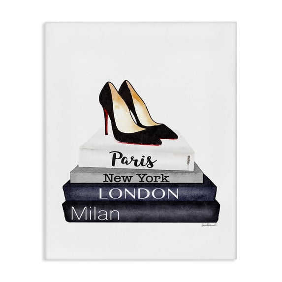 Stupell Industries Art Deco Fashion Designer Shoes Bookstack Blue Watercolor Canvas Art, 24 x 30, by Amanda Greenwood