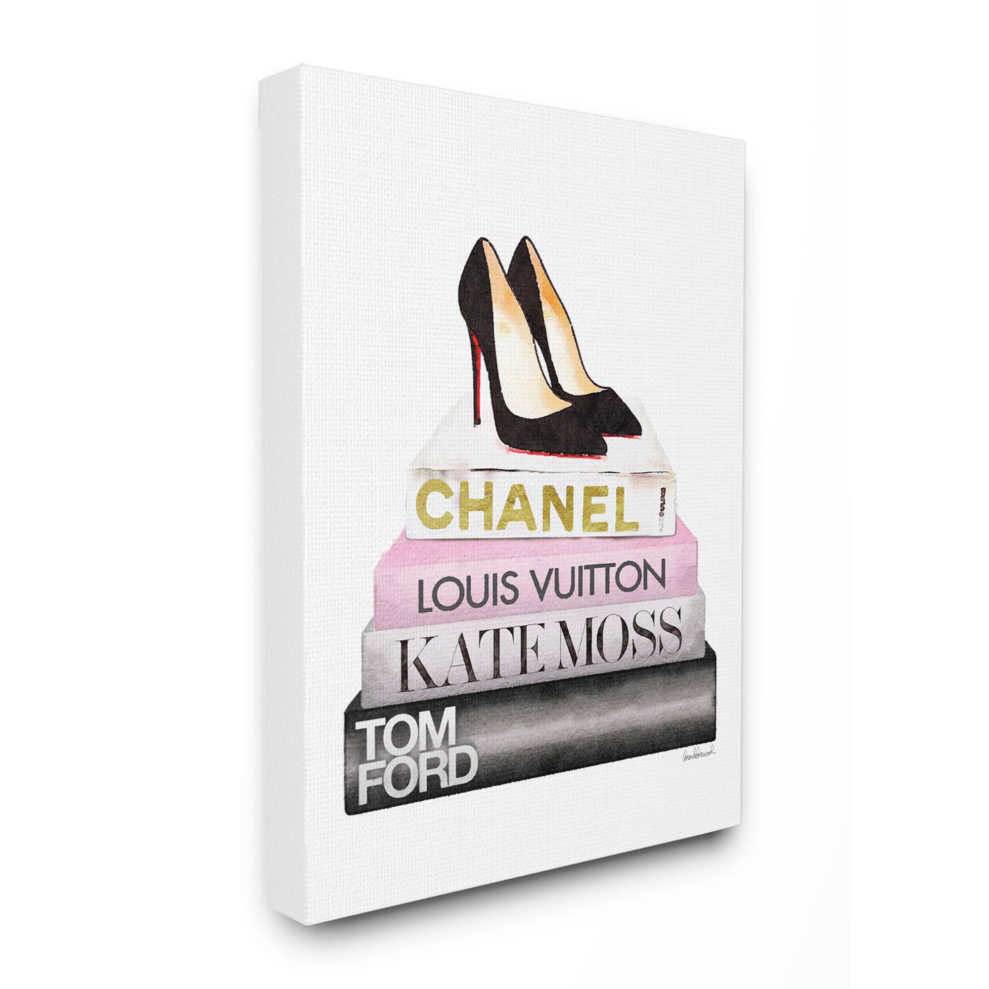 Stupell Industries Fashion Designer Shoes Bookstack Pink Black Watercolor Canvas Wall Art by Amanda Greenwood