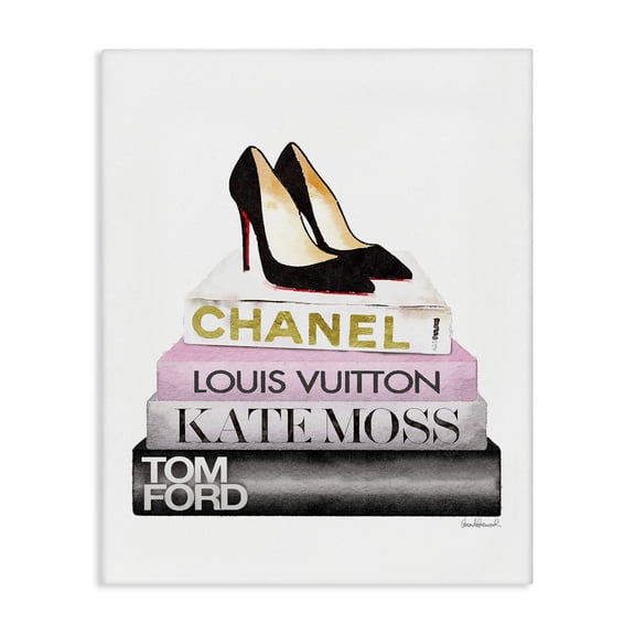 Stupell Industries Contemporary Fashion Designer Shoes Bookstack Pink Black Watercolor Canvas Art, 36 x 48, by Amanda Greenwood