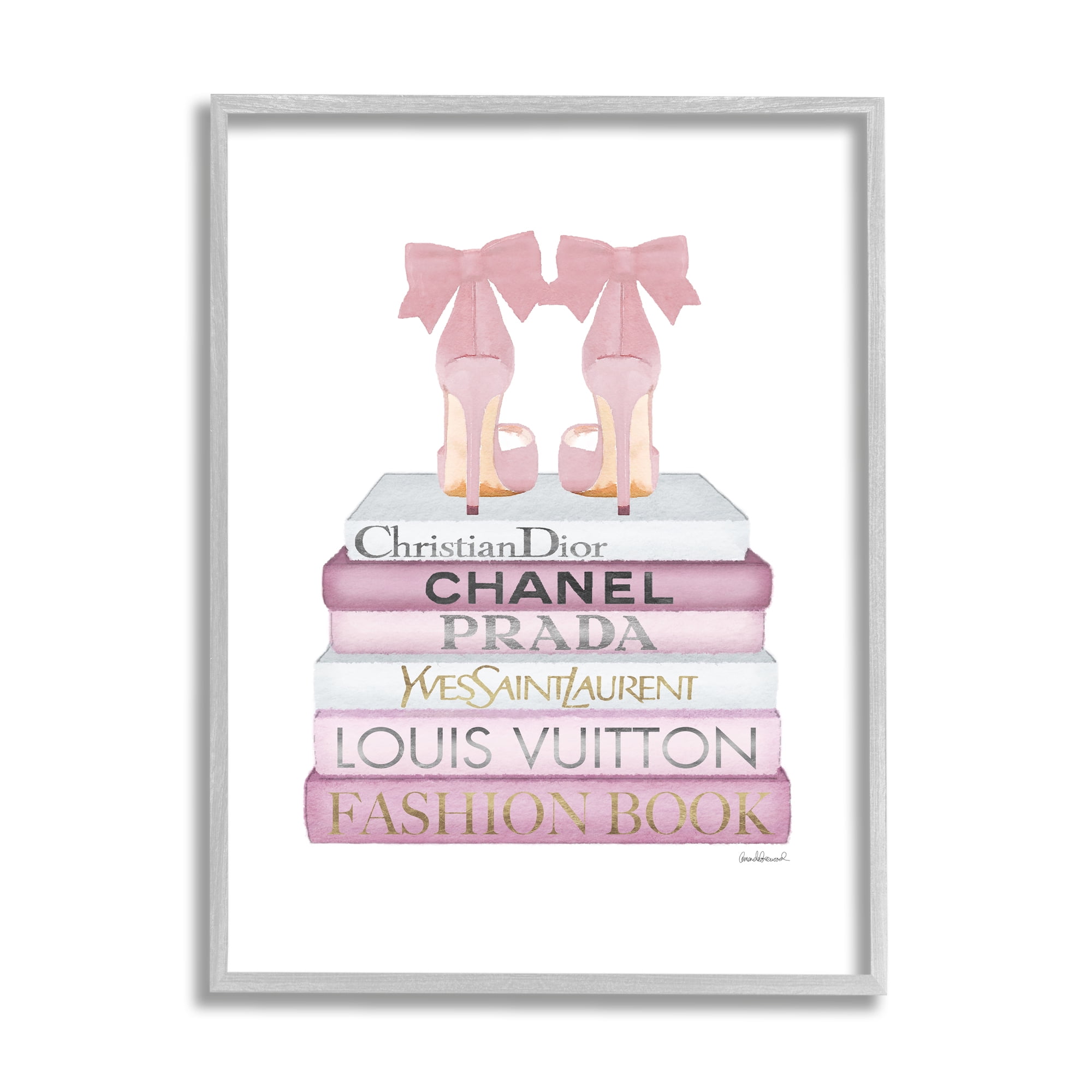 Stupell Industries Fashion Designer Shoes Bookstack Pink White Watercolor , 16 x 20,Design by Amanda Greenwood