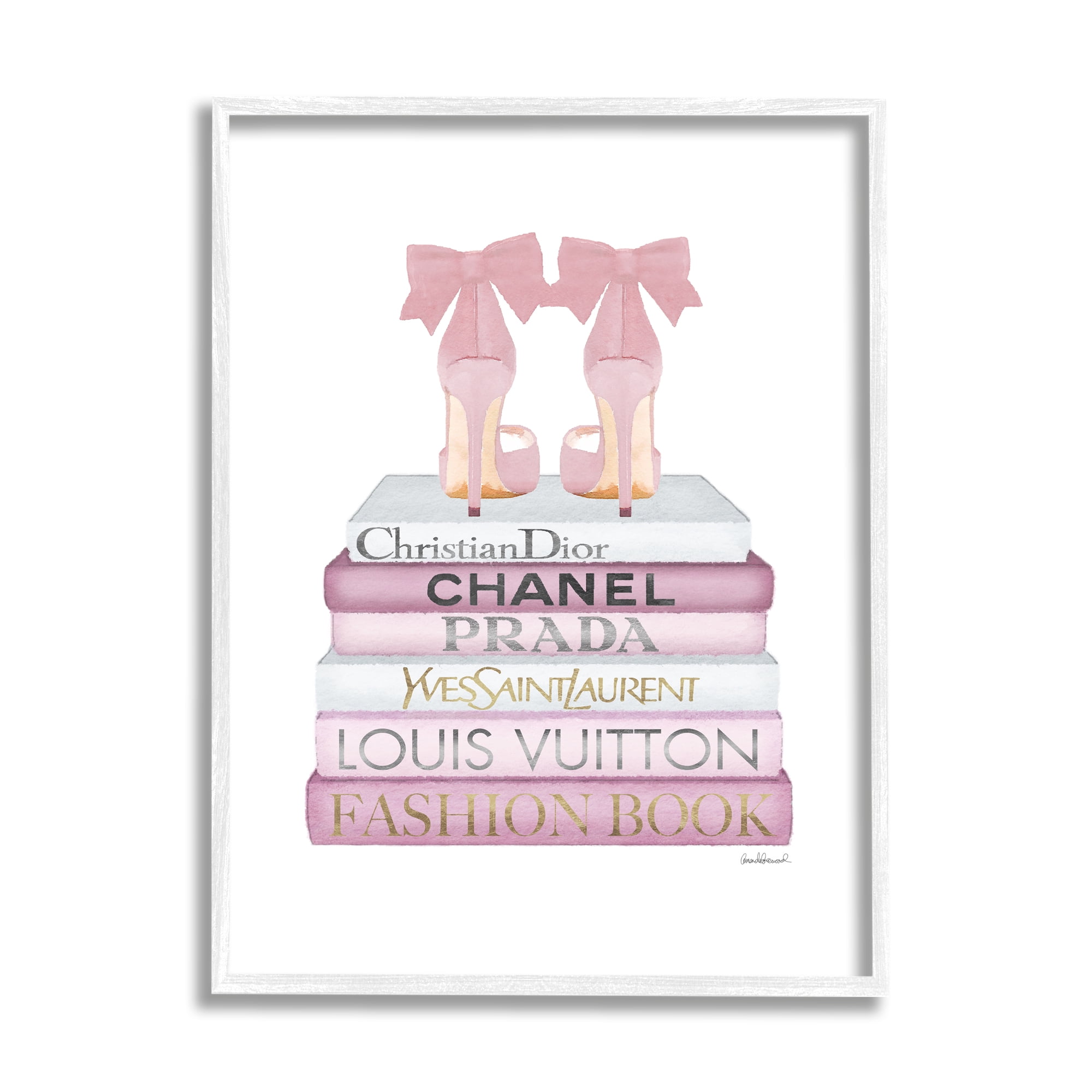 Stupell Industries Fashion Designer Shoes Bookstack Pink White Watercolor , 24 x 30,Design by Amanda Greenwood
