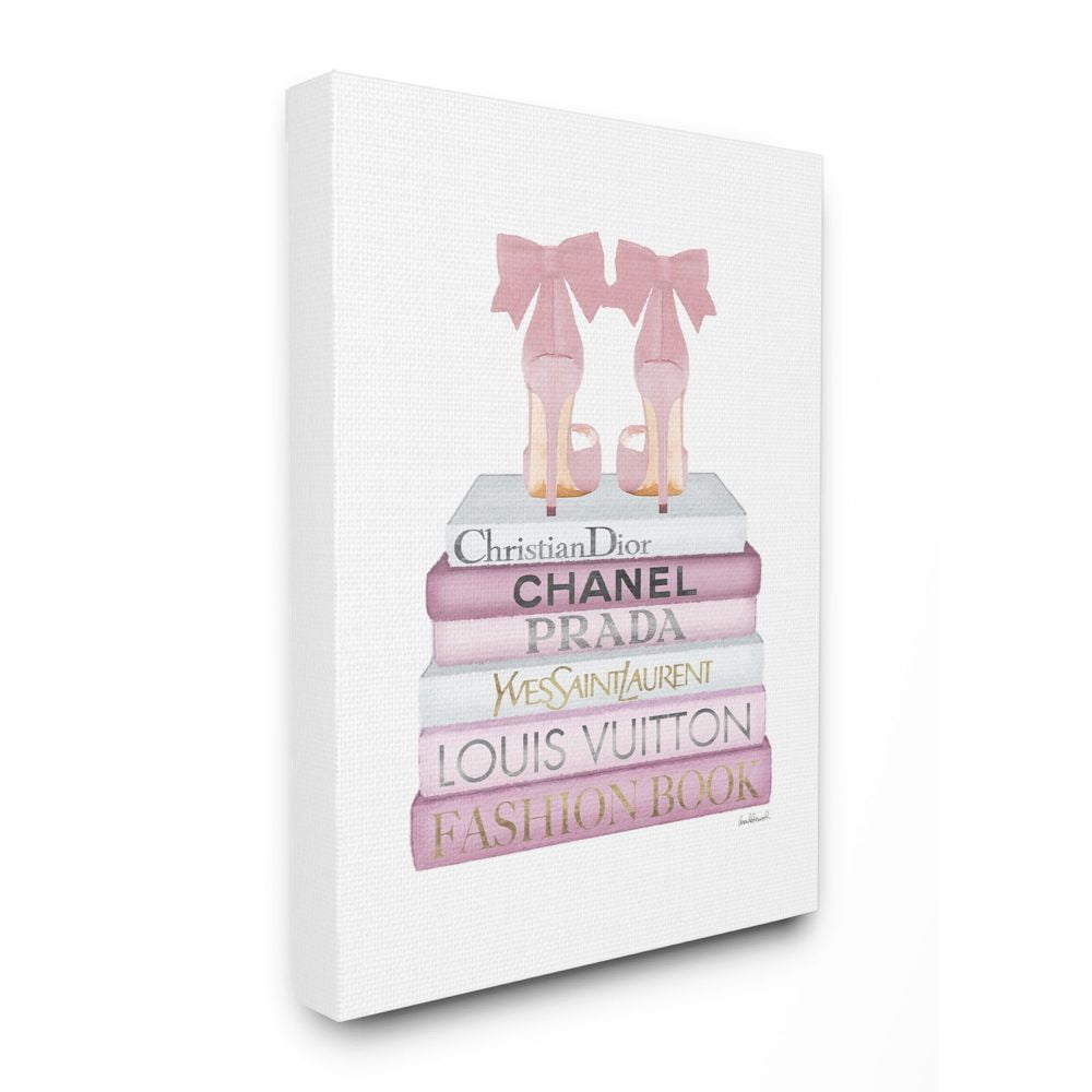Stupell Industries Fashion Designer Shoes Bookstack Pink White Watercolor Canvas Wall Art by Amanda Greenwood