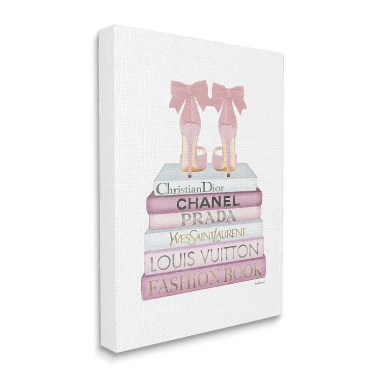 Stupell Industries Fashion Designer Shoes Bookstack Pink White Watercolor Canvas  Wall Art by Amanda Greenwood 