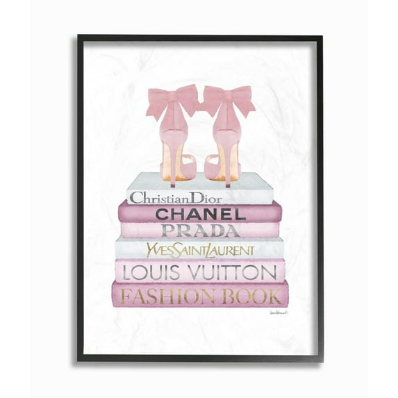 Stupell Industries Fashion Designer Shoes Bookstack Pink White Watercolor Framed Wall Art by Amanda Greenwood