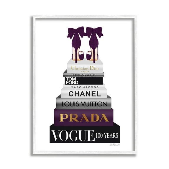 Stupell Industries Fashion Designer Shoes Bookstack Purple Gold Watercolor , 16 x 20,Design by Amanda Greenwood