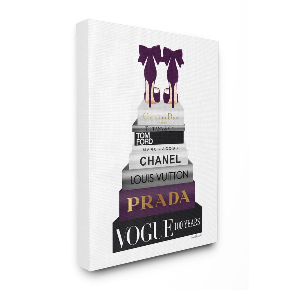 Stupell Industries Fashion Designer Shoes Bookstack Purple Gold Watercolor Canvas Wall Art by Amanda Greenwood