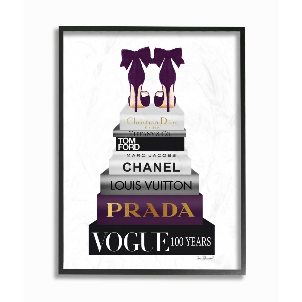 Stupell Industries Fashion Designer Shoes Bookstack Purple Gold Watercolor Framed Wall Art by Amanda Greenwood