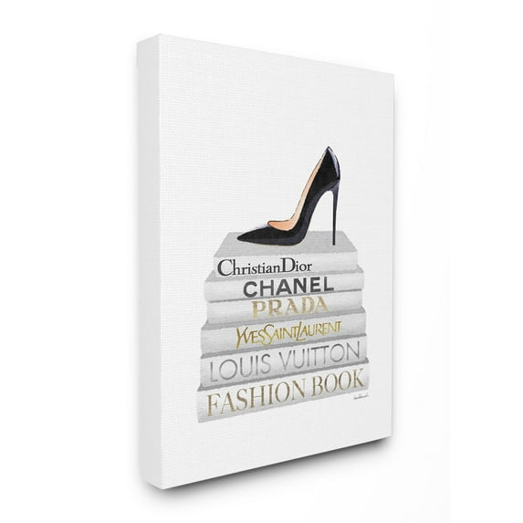 Stupell Industries Fashion Designer Shoes Bookstack White Gold Watercolor Canvas Wall Art by Amanda Greenwood