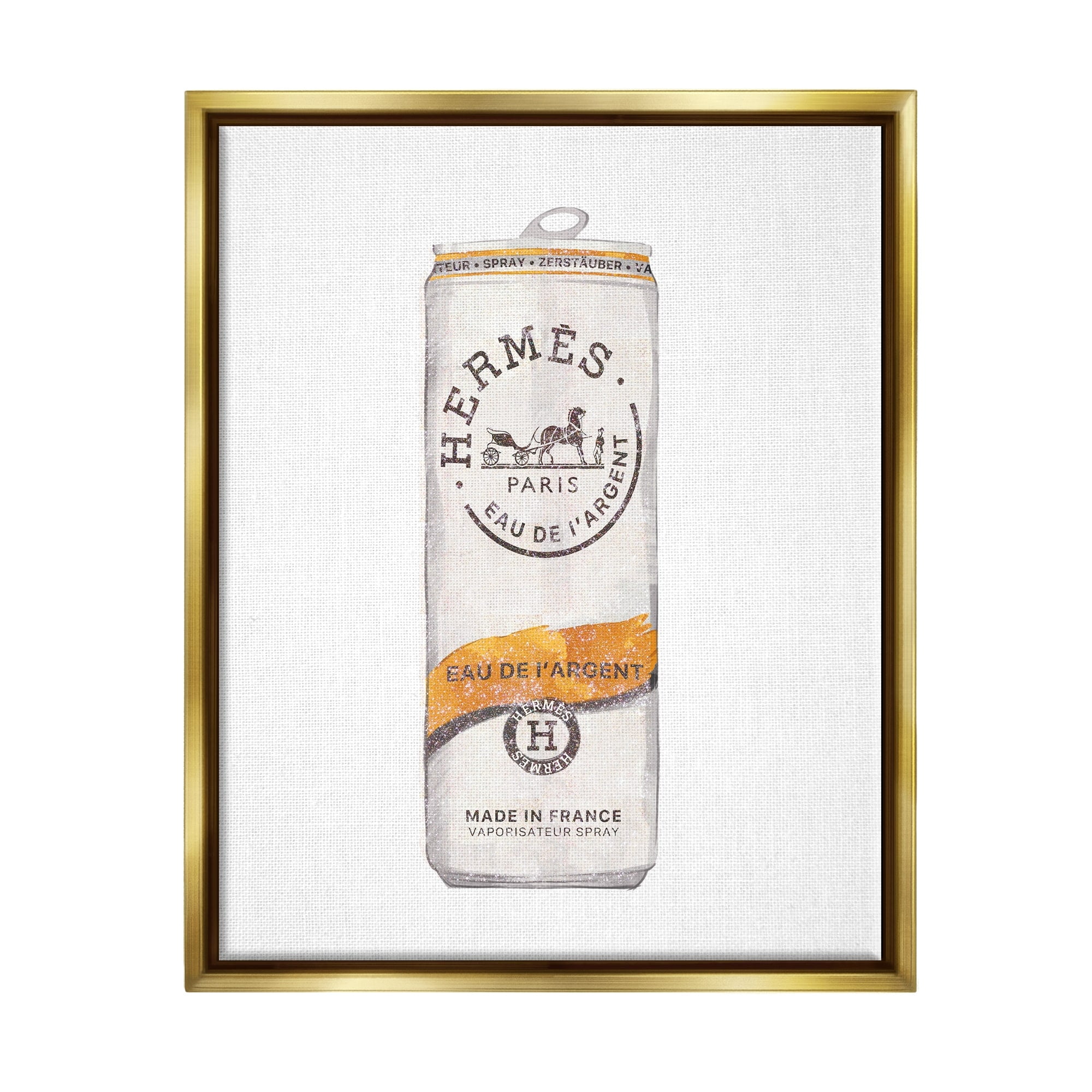 Stupell Industries Fashion Designer Style Glam Beverage Can Illustration Metallic Gold Framed Floating Canvas Wall Art, 16x20, by Ziwei Li