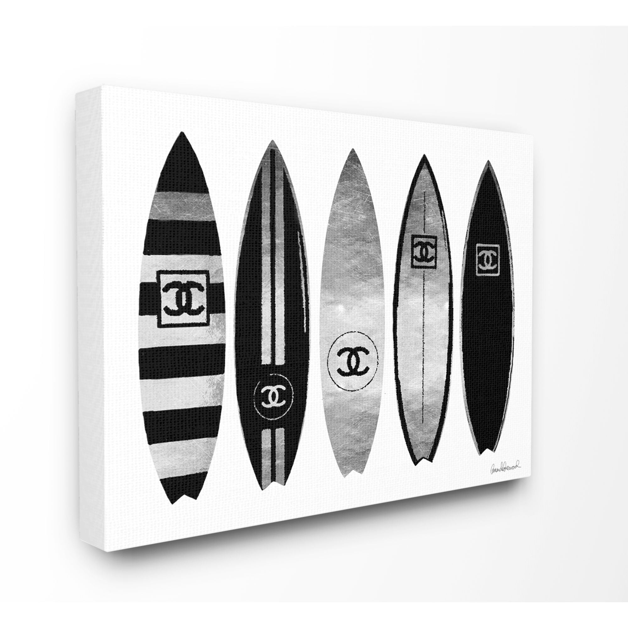 Stupell Industries Fashion Designer Surf Boards Black Silver Watercolor Canvas Wall Art by Amanda Greenwood, Size: 36 x 48