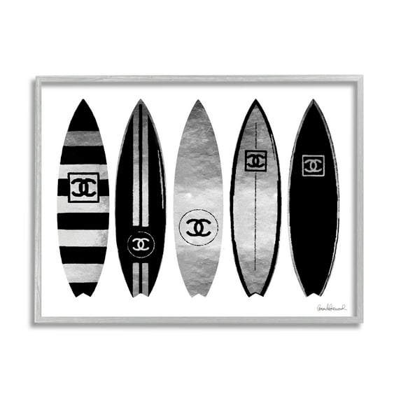 Stupell Industries Fashion Designer Surf Boards Black Silver Watercolor Graphic Art Framed Art Print Wall Art, 14x11, By Amanda Greenwood