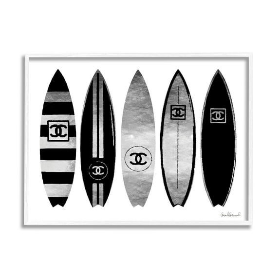Stupell Industries Fashion Designer Surf Boards Black Silver Watercolor Graphic Art Framed Art Print Wall Art, 14x11, By Amanda Greenwood