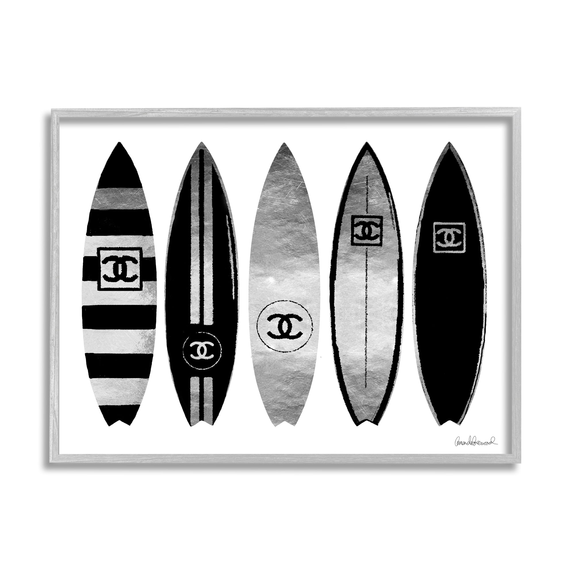 Stupell Industries Fashion Designer Surf Boards Black Silver Watercolor Graphic Art Framed Art Print Wall Art, 20x16, By Amanda Greenwood