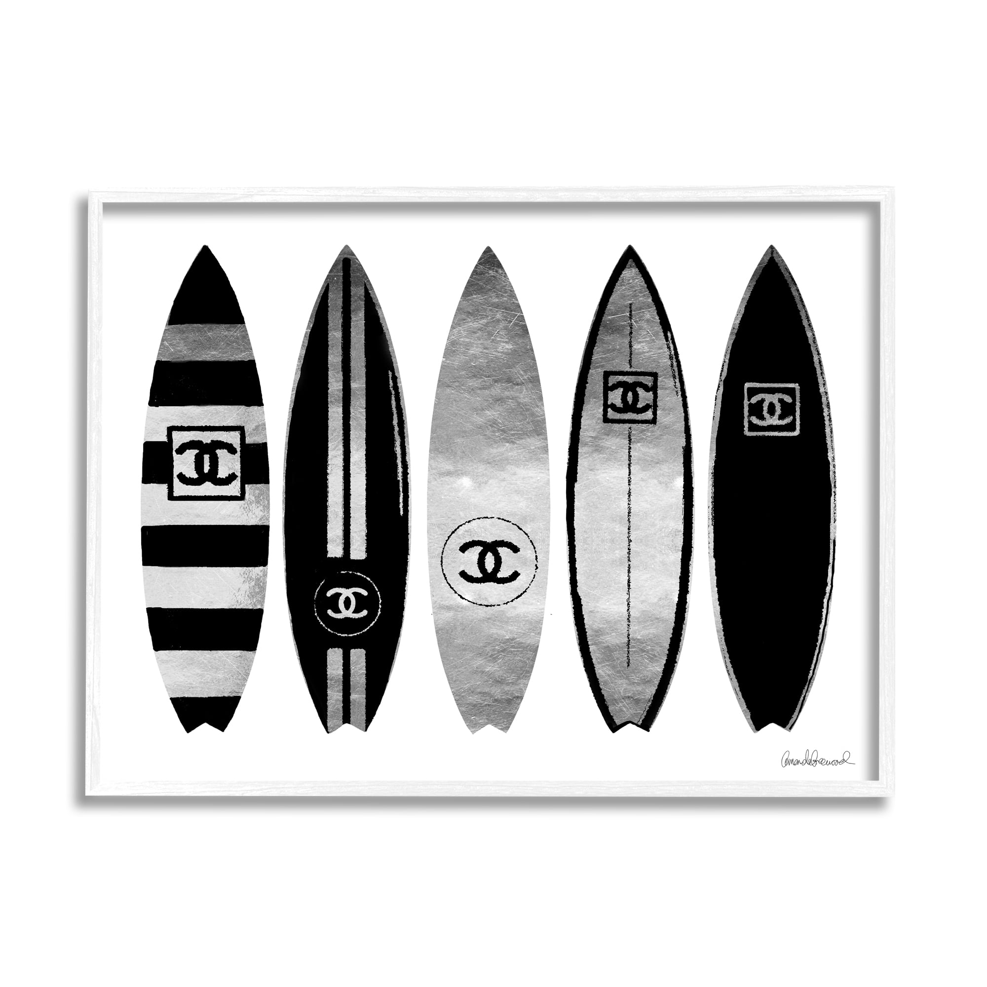 Stupell Industries Fashion Designer Surf Boards Black Silver Watercolor Graphic Art Framed Art Print Wall Art, 30x24, By Amanda Greenwood