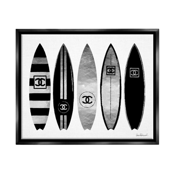 Stupell Industries Fashion Designer Surf Boards Black Silver Watercolor Jet Black Framed Floating Canvas Wall Art, 24x30, by Amanda Greenwood