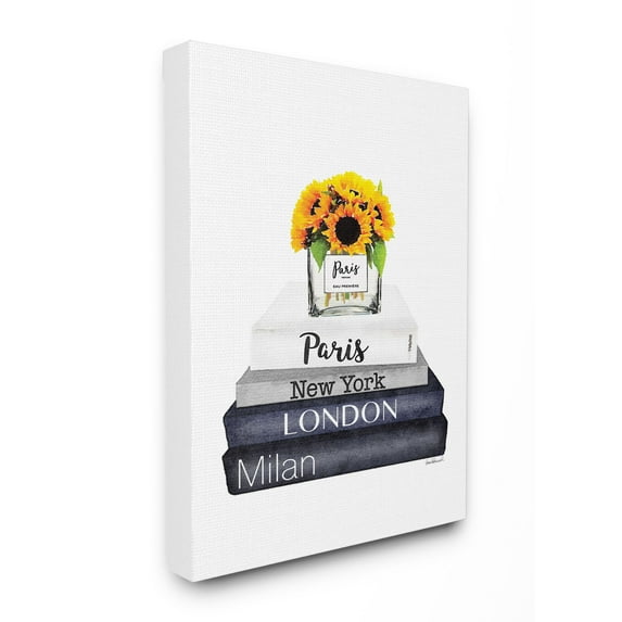 Stupell Industries Fashion Designer Yellow Flower Bookstack Blue Watercolor Canvas Wall Art by Amanda Greenwood