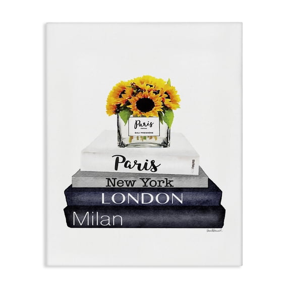 Stupell Industries Art Deco Fashion Designer Yellow Flower Bookstack Blue Watercolor Canvas Art, 30 x 40, by Amanda Greenwood