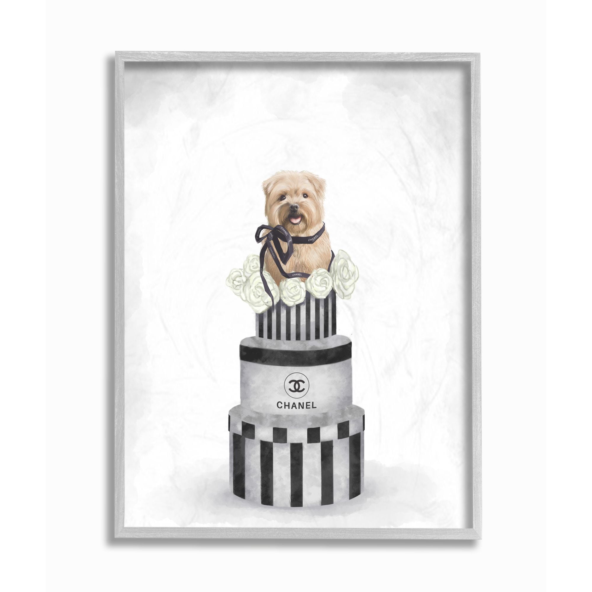 Stupell Industries Fashion Dog Box Stack Neutral Gray Painting Framed Wall Art by Ziwei Li