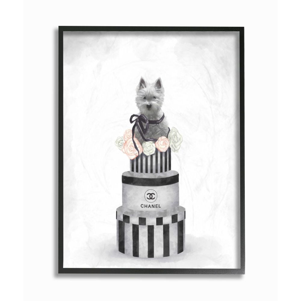 Stupell Industries Fashion Dog Box Stack Neutral Gray Pink Painting Framed Wall Art by Ziwei Li