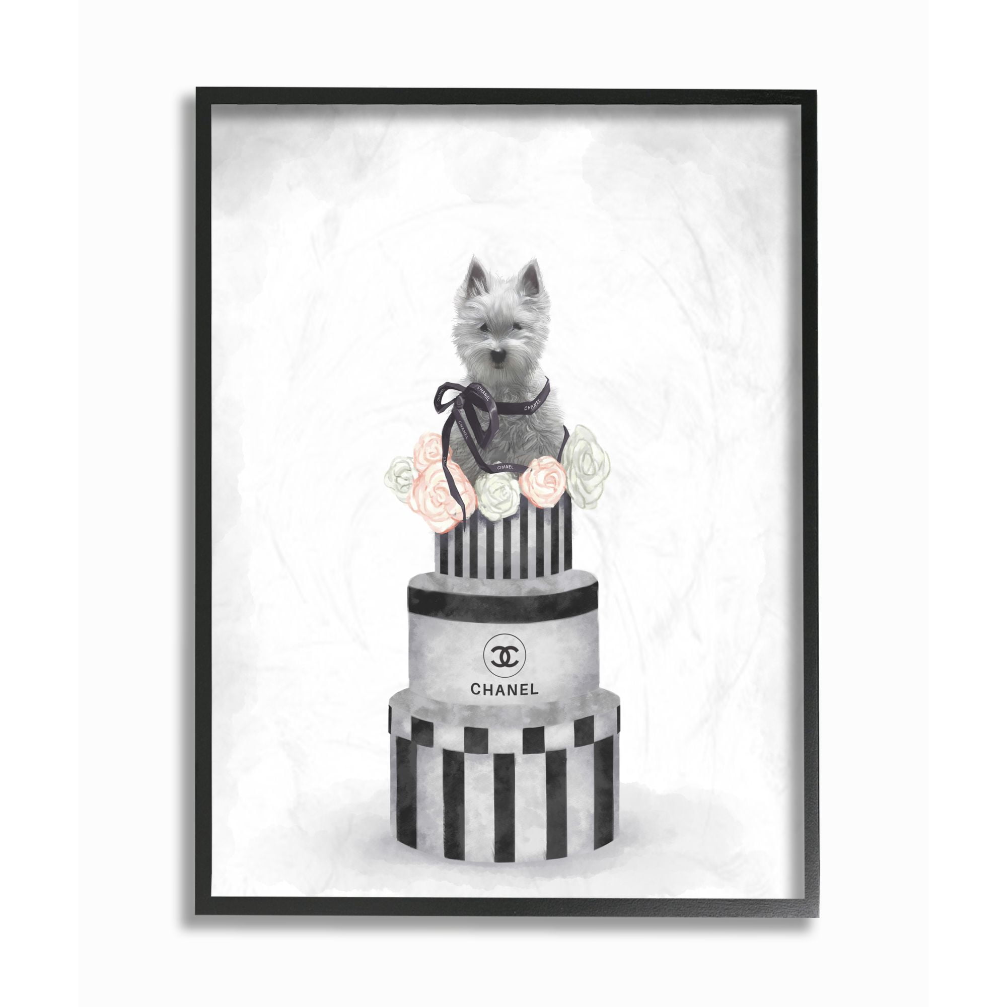 Stupell Industries Fashion Dog Box Stack Neutral Gray Pink Painting Framed Wall Art by Ziwei Li