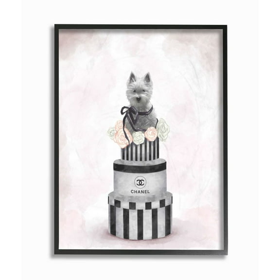 Stupell Industries Fashion Dog Box Stack Pink Gray Painting Framed Wall Art by Ziwei Li