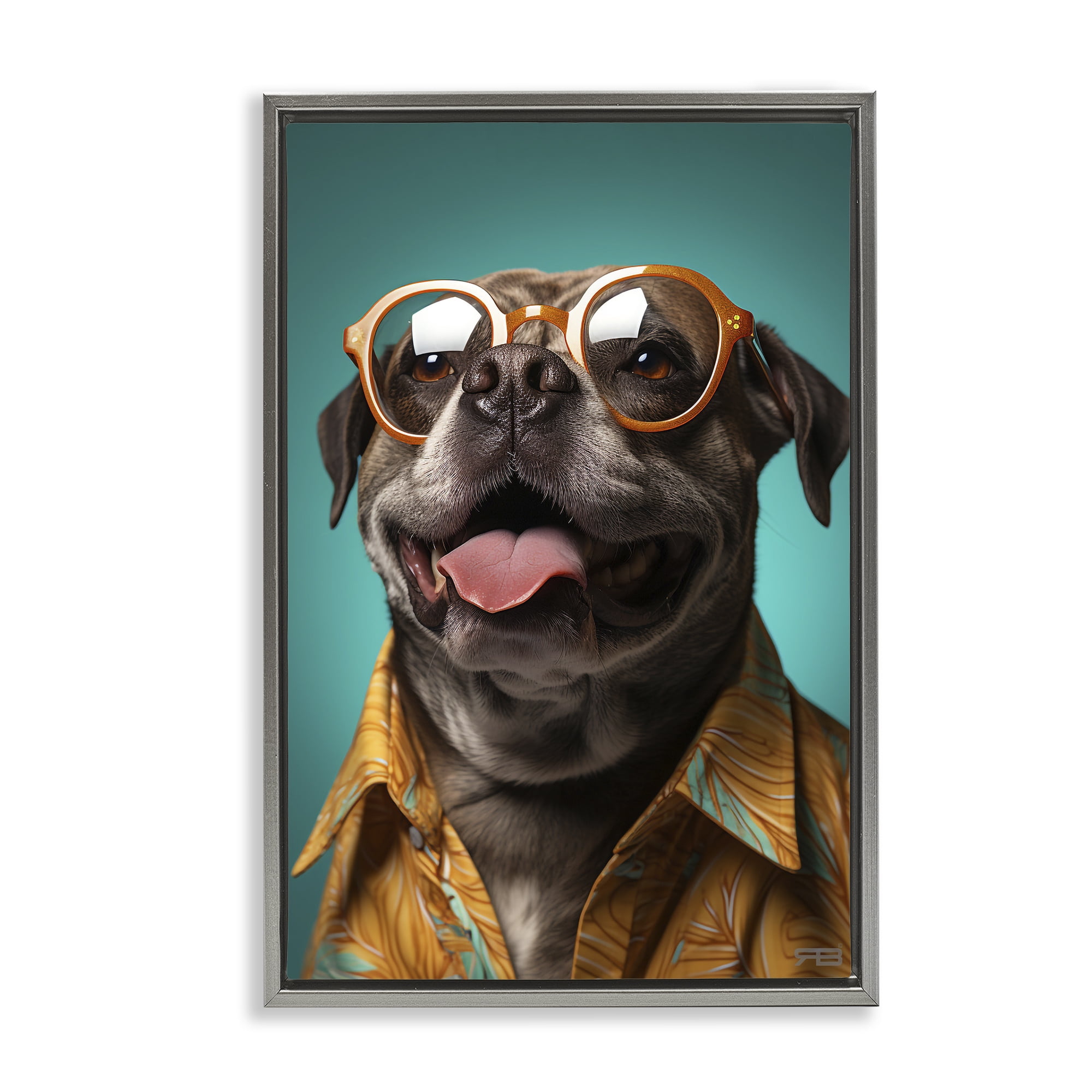 Stupell Industries Fashion Dog Friend Animals & Insects Painting Gray Floater Framed Canvas Art Print Wall Art, 17 x 25