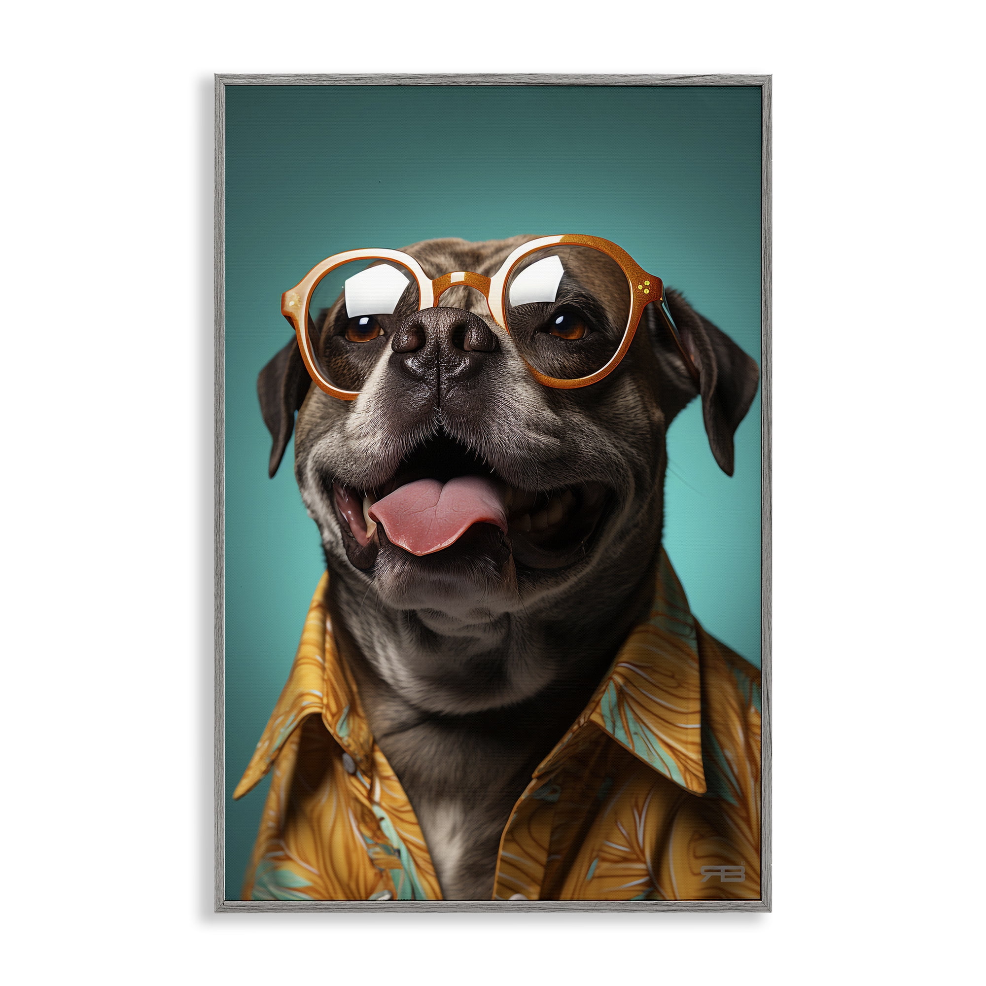 Stupell Industries Fashion Dog Friend Animals & Insects Painting Gray Framed Art Print Wall Art, 12 x 18