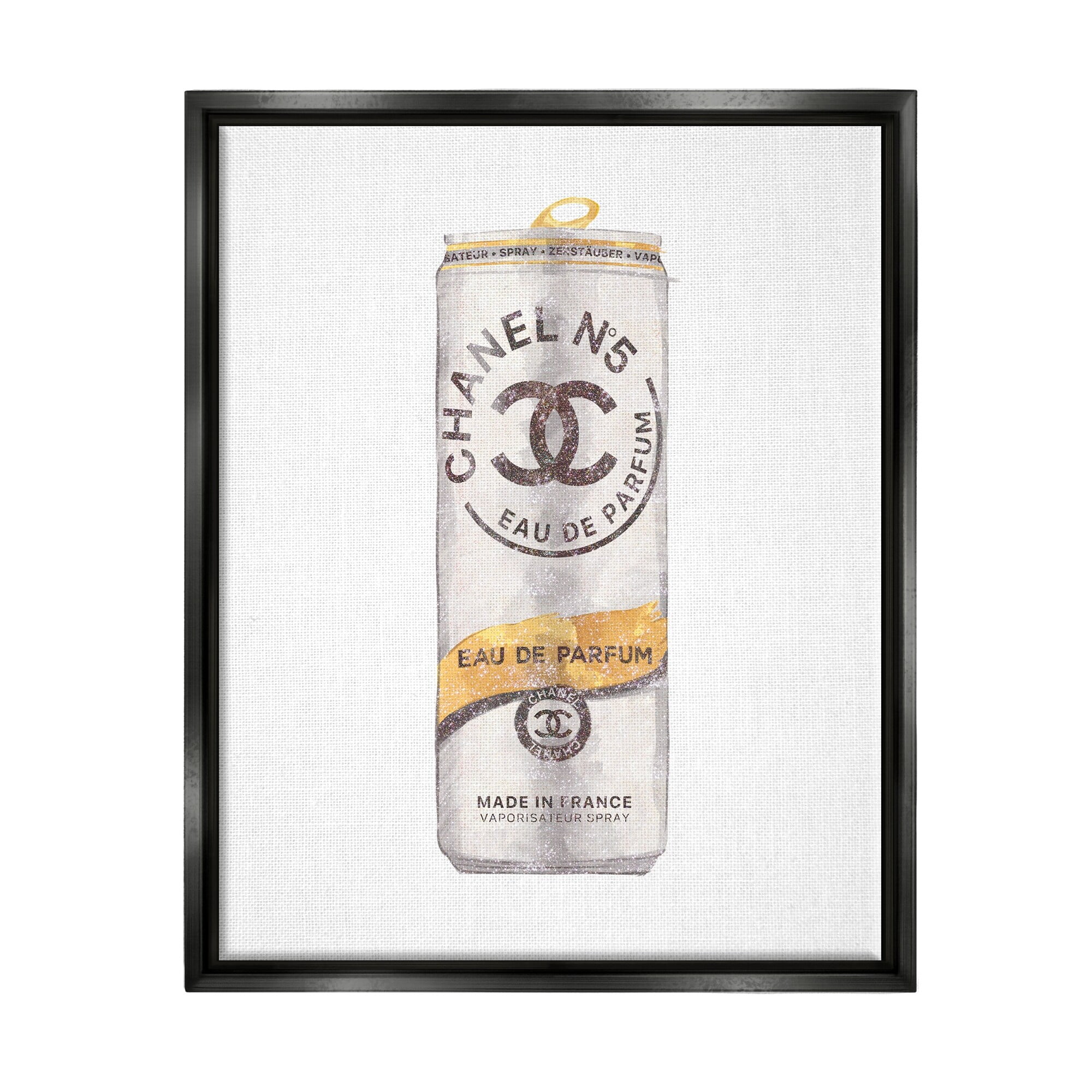 Stupell Industries Fashion Emblem Glam Perfume Beverage Can Style Jet Black Framed Floating Canvas Wall Art, 16x20, by Ziwei Li