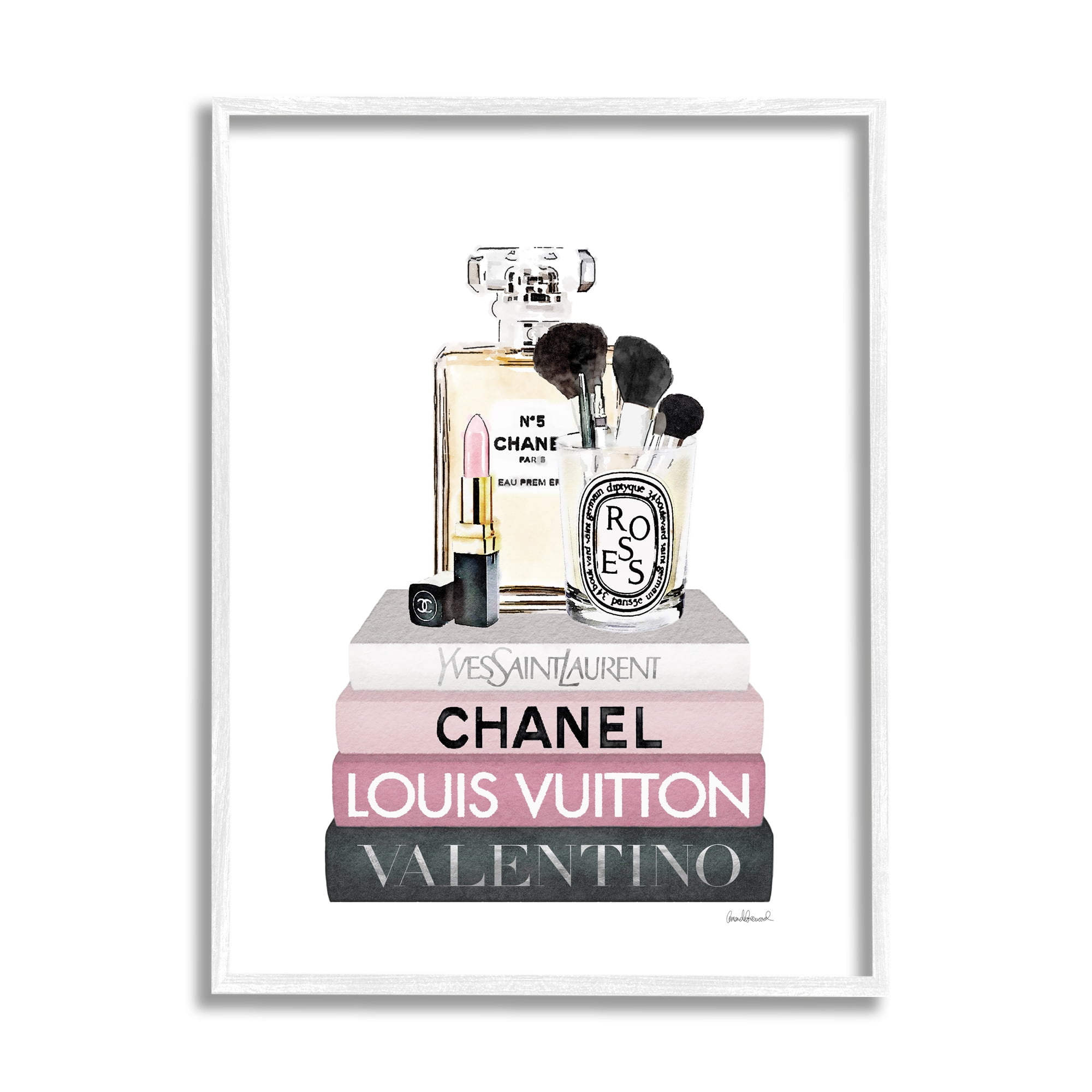 Stupell Industries Fashion Essentials above Glam Designer Books Graphic Art White Framed Art Print Wall Art, 24x30, by Amanda Greenwood