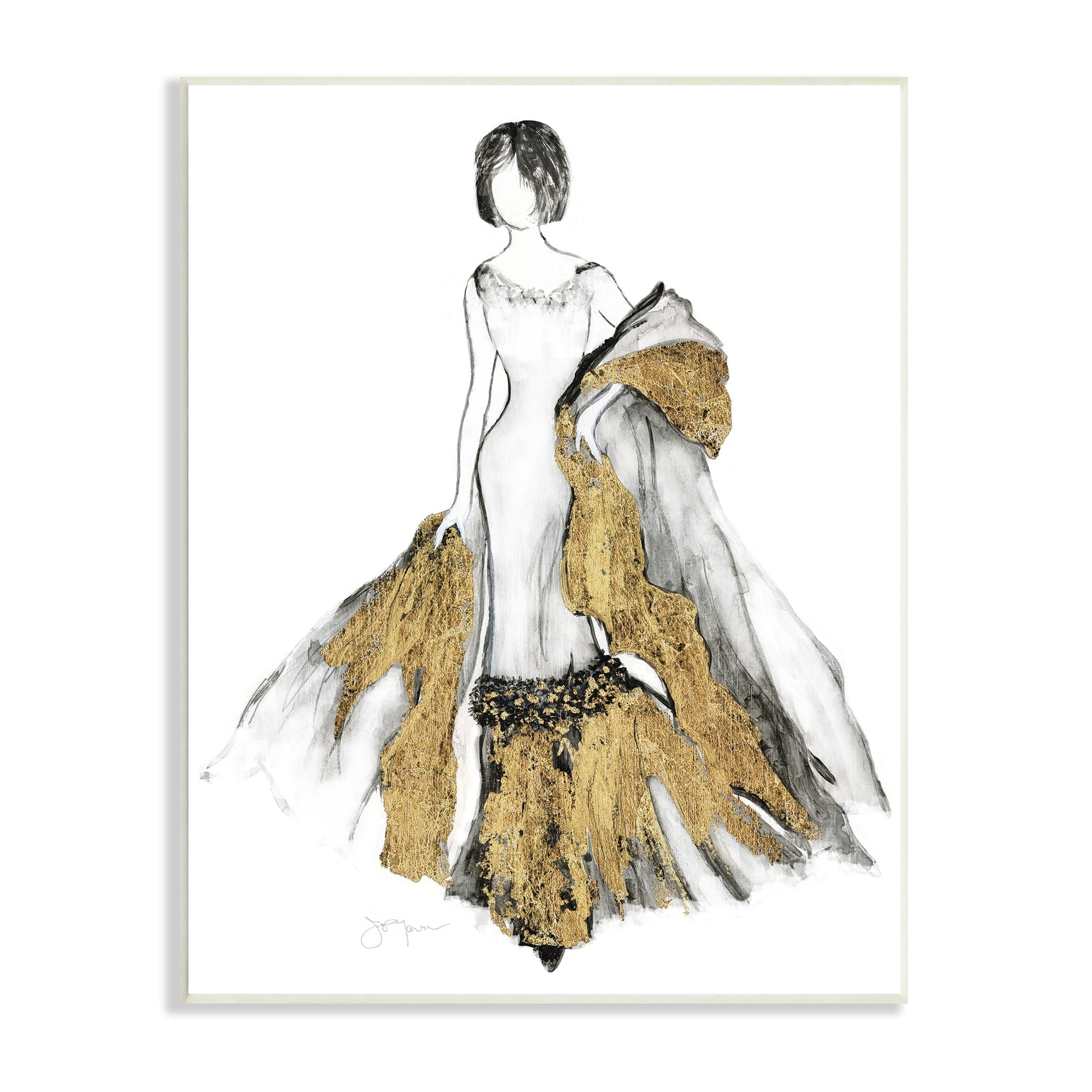 Stupell Industries Fashion Figure Drawing Female Glam Evening Gown Gold, 13 x 19,Design by Janet Tava