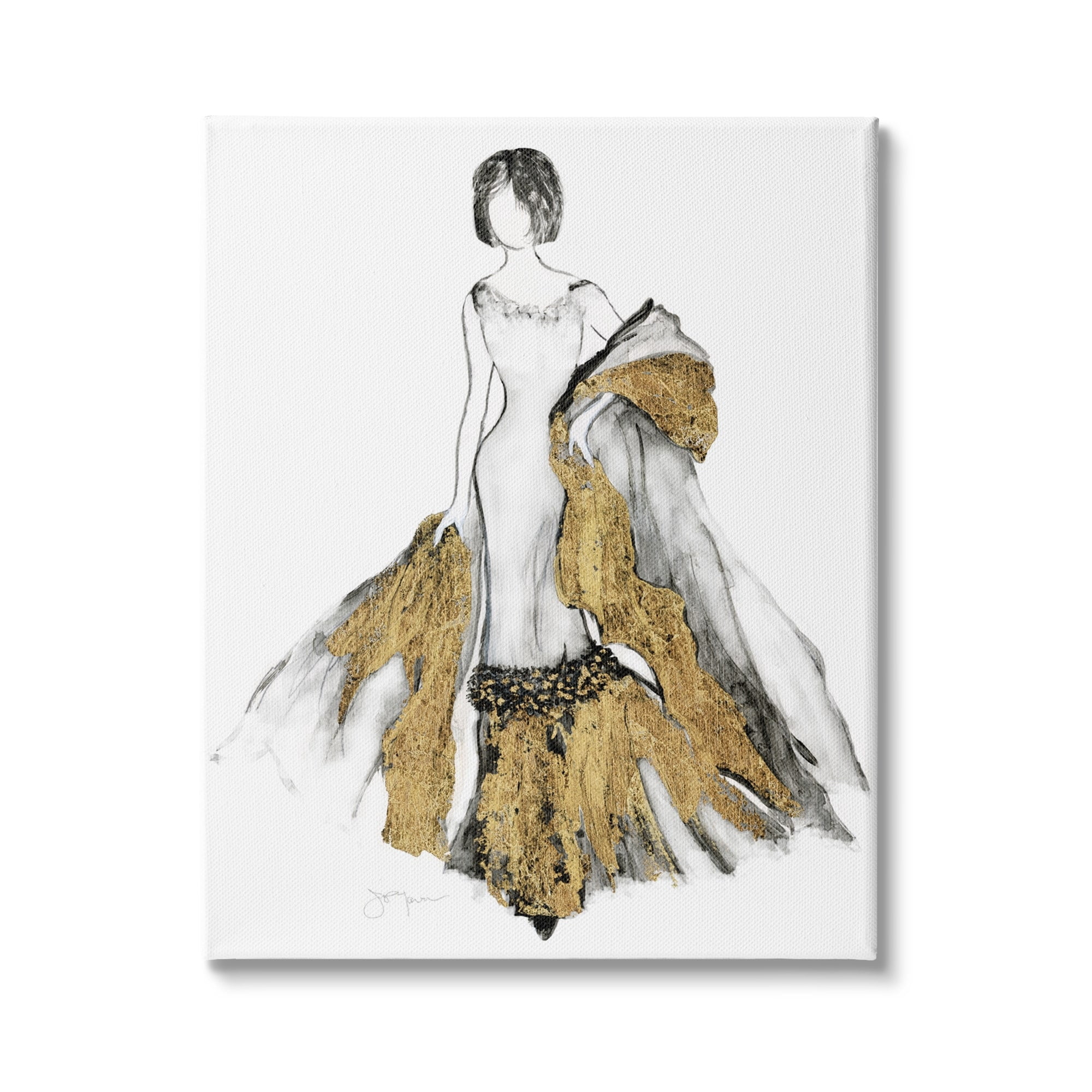 Stupell Industries Fashion Figure Drawing Female Glam Evening Gown Gold, 16 x 20,Design by Janet Tava