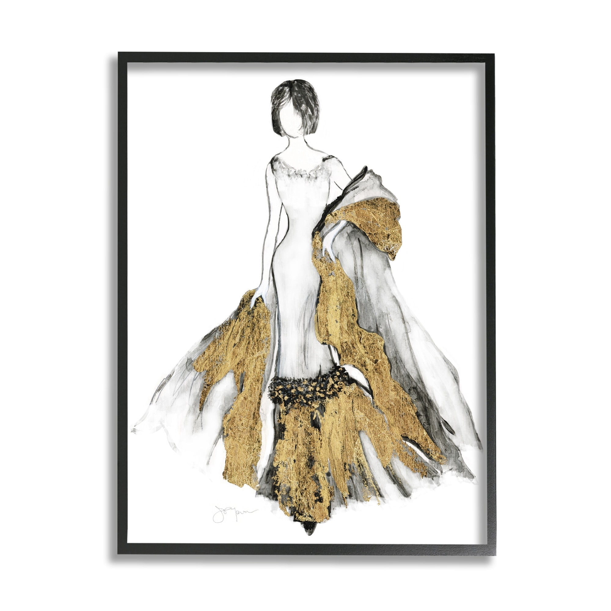 Stupell Industries Fashion Figure Drawing Female Glam Evening Gown Gold, 24 x 30,Design by Janet Tava