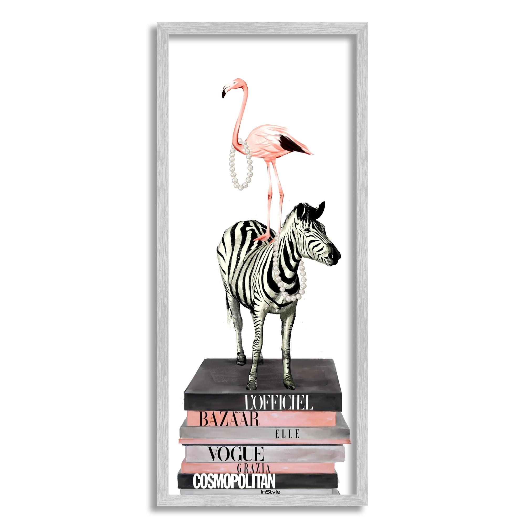 Stupell Industries Fashion Flamingo Zebra Glam Book Stack Pearls, 10 x 24, Design by Ziwei Li